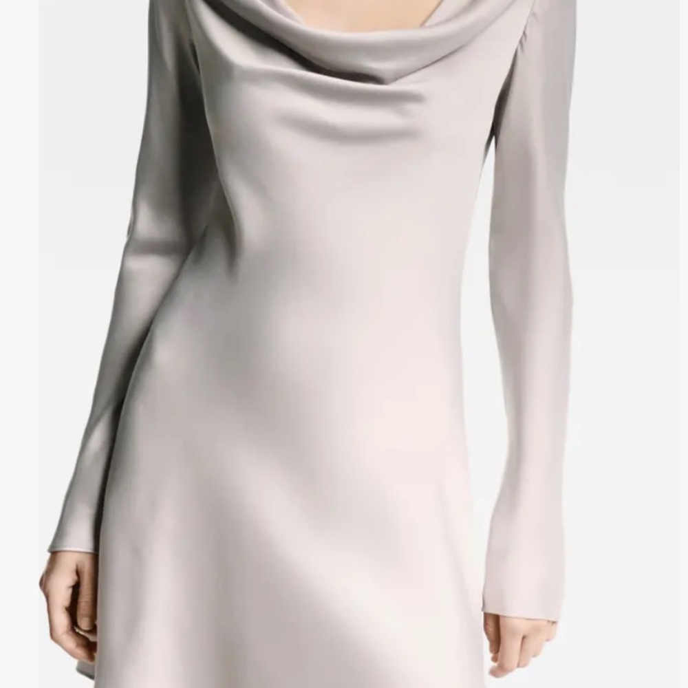 MANGO Silver Draped Neck Satin Longsleeved Minidress